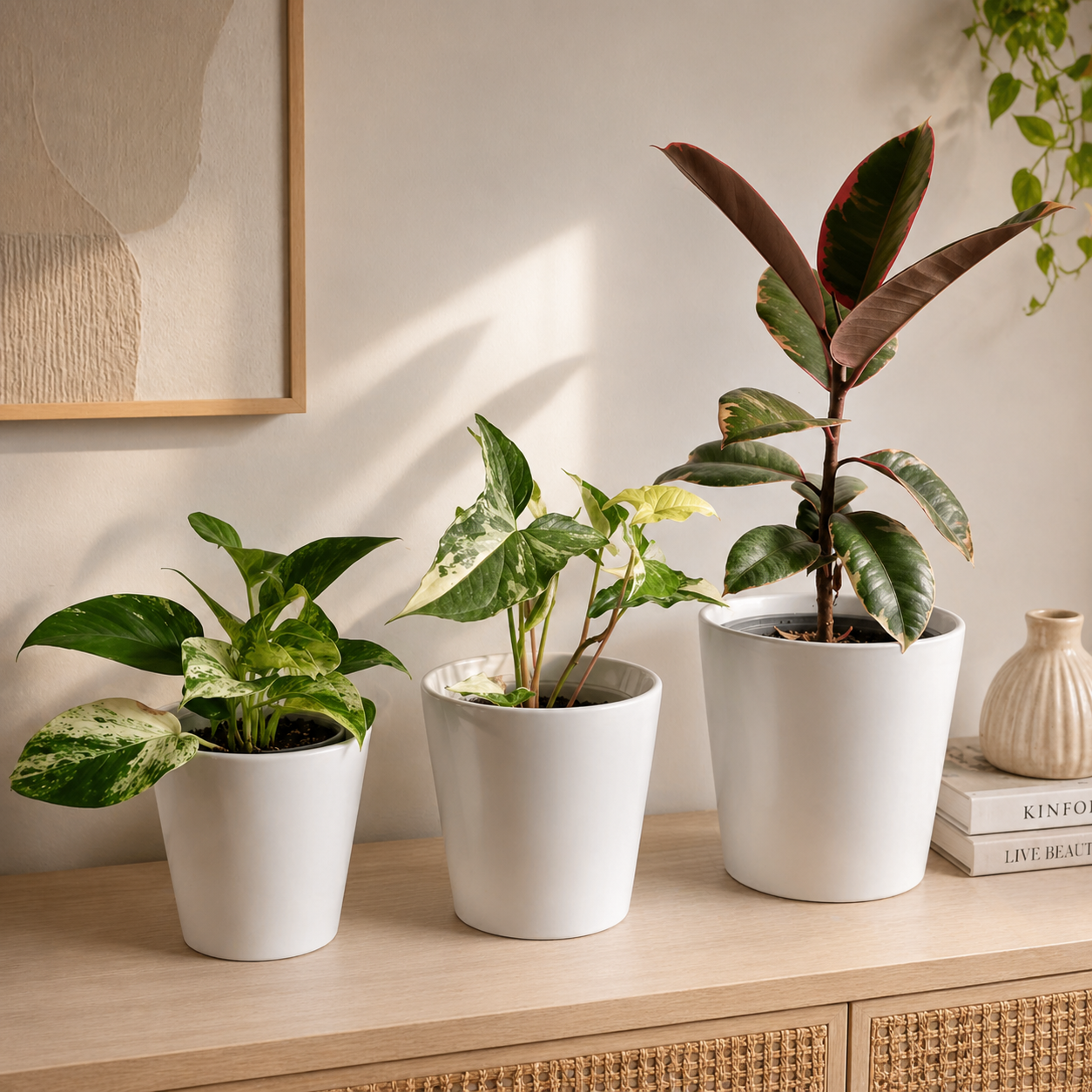 Porta macetero blanco minimalista para plantas de interior - Diseño moderno