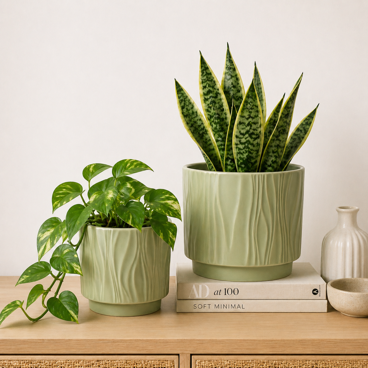 Portamacetero ceramica verde pistacho - Diseño minimalista