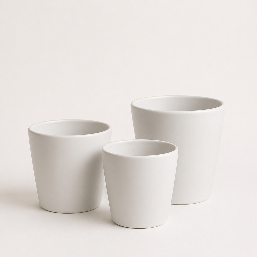Porta macetero blanco minimalista para plantas de interior - Diseño moderno
