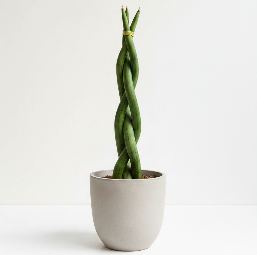 Sansevieria Cylindrica Trenzada - Minimalismo y perfección para interiores con poca luz.